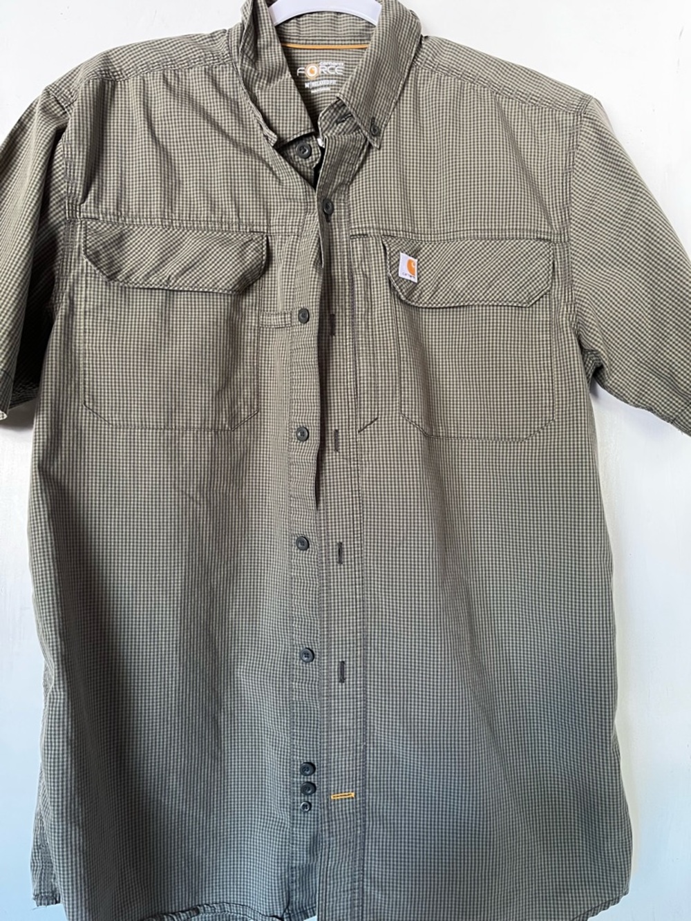 Carhartt Men’s Short-Sleeve Work Shirt in Olive Houndstooth medium
